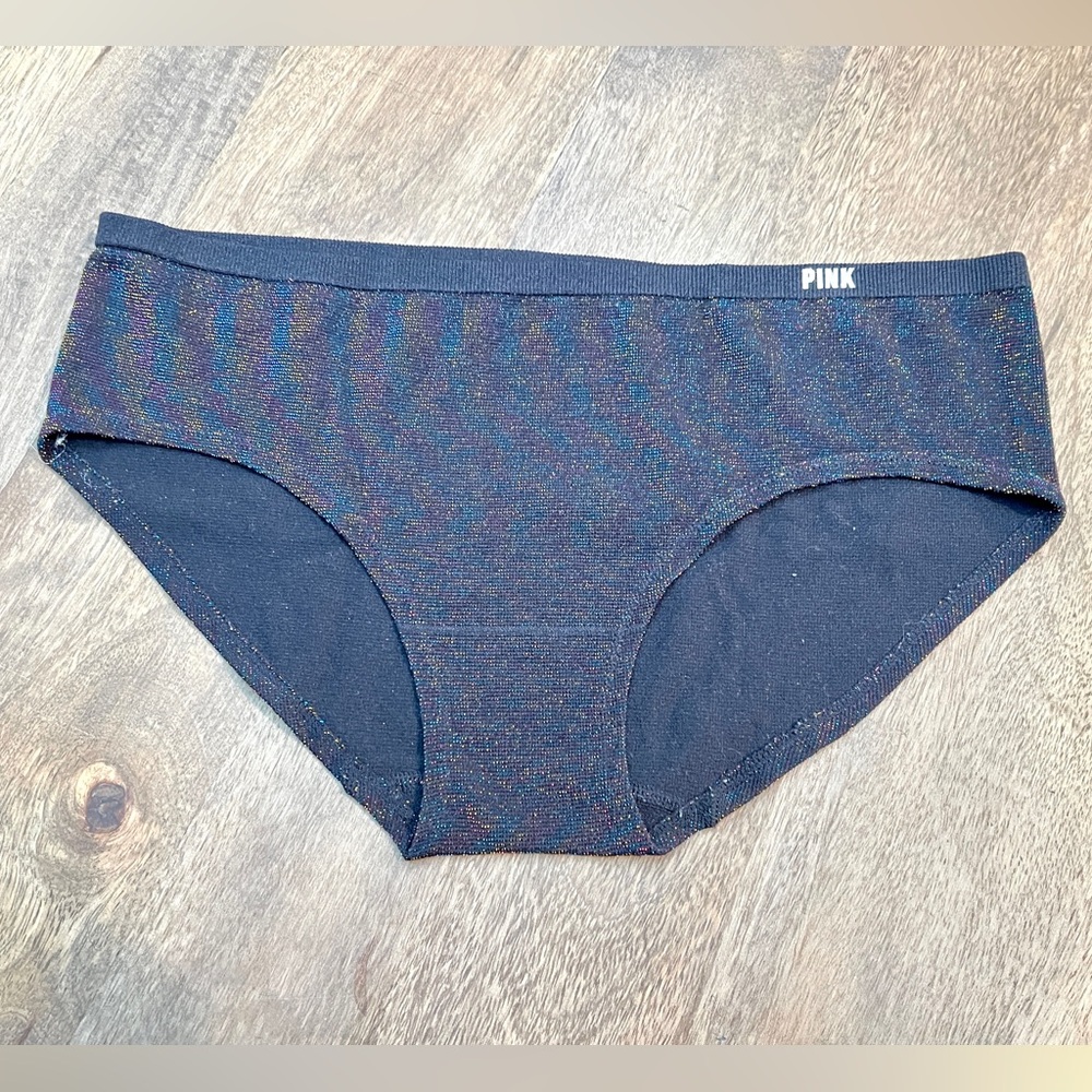 Victoria's Secret PINK Black Shimmer Seamless Stretch Hipster panties VS medium